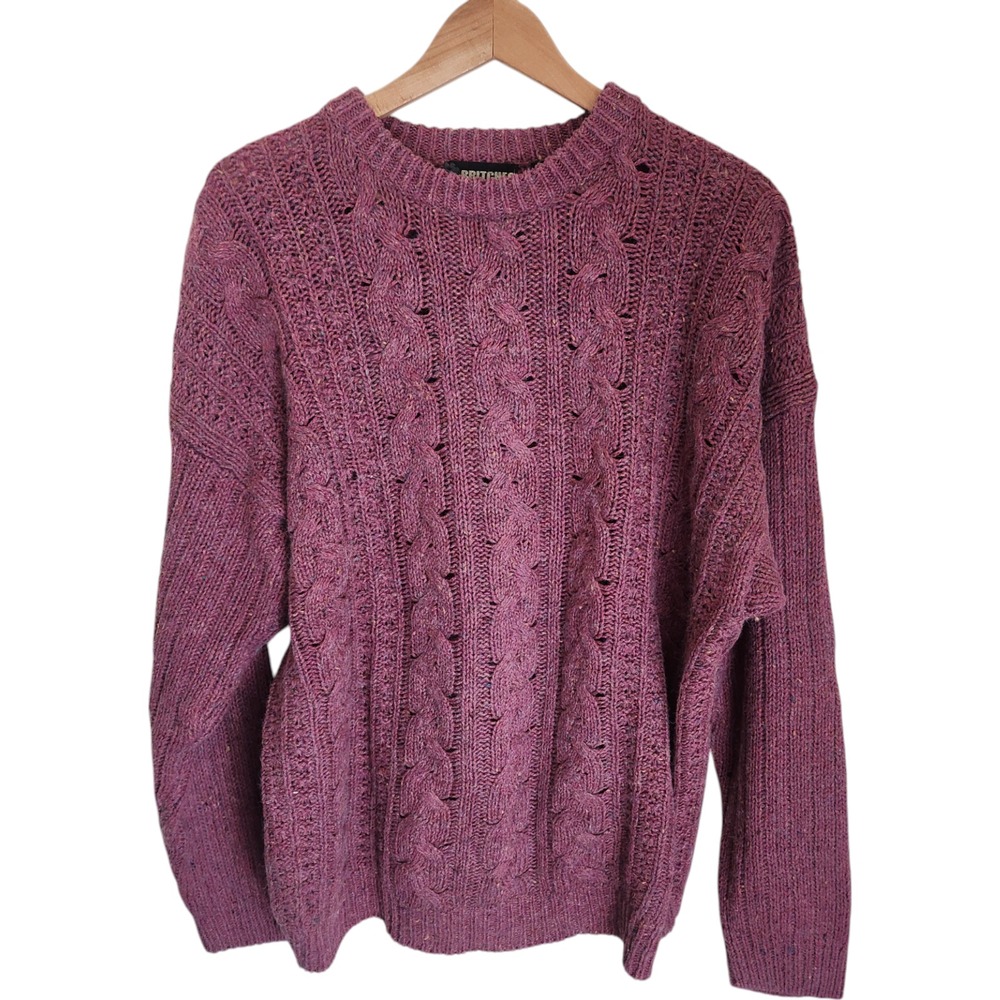 Vtg Britches Cable Knit Fisherman Sweater Pullover Crew Neck‎ XL Wool Ramie